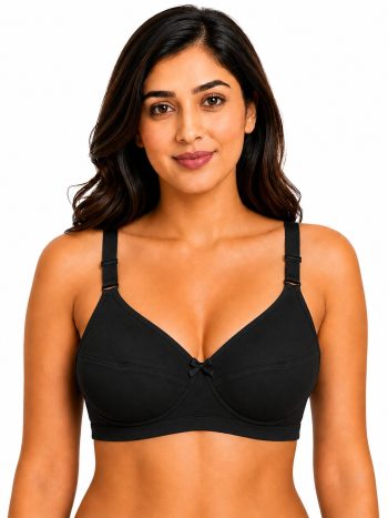 Black full coverage bra, high neckline bra, heavy bust support bra, Intihug Maximal black