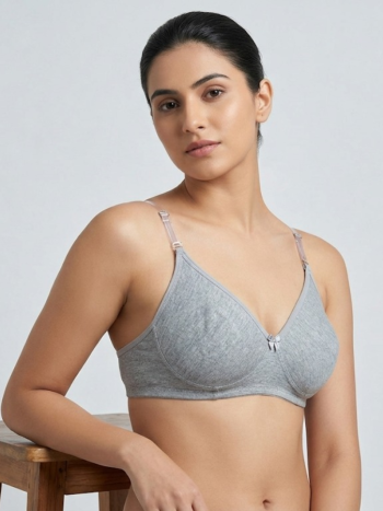 Intihug Tender Gray Bra | Melange Fabric & Transparent Back Strap