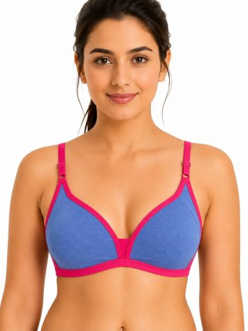 Intihug Zeal Blue Melange Bra | Double Toned Interlock Comfort