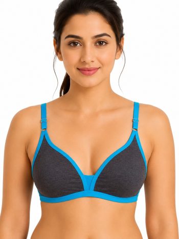 Intihug Zeal Charcoal Melange Bra | Earthy Double Toned Interlock Comfort